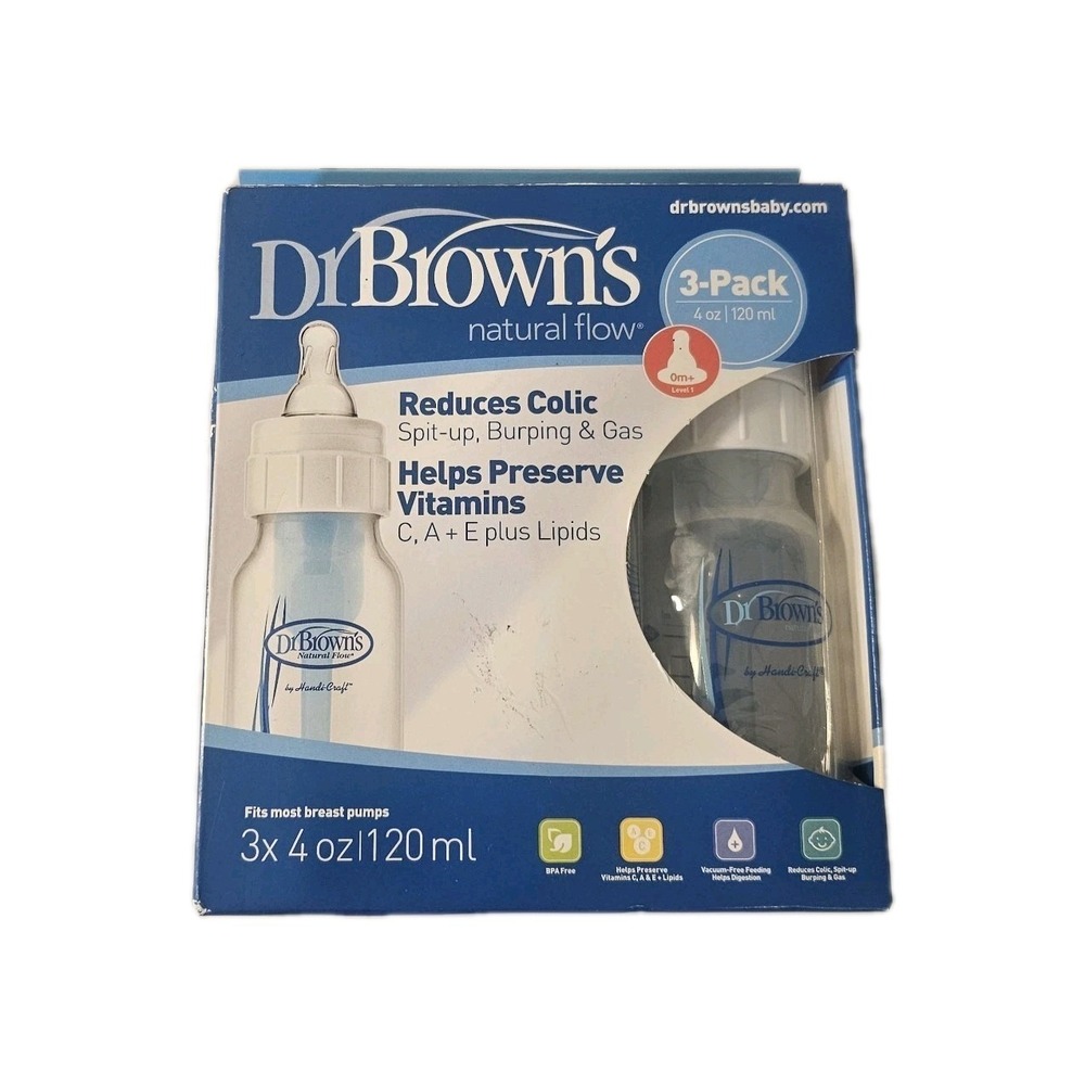 Dr. Brown's Natural Flow 4 oz X 3 Pack BPA Free Reduces Colic Burping Spitup Gas